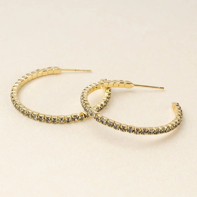 Handmade Gemstone Earrings For Unique Style-Sparkle & Shine Small Rhinestone Hoop Earrings - Greige