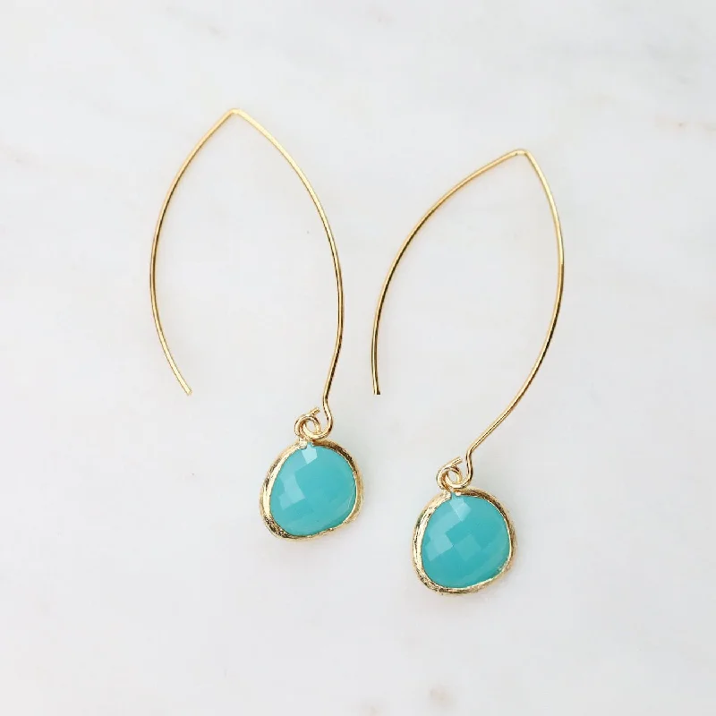 Gold Dangle Earrings For Luxurious Style-Gold Plated Gem Dangle Earrings - Turquoise