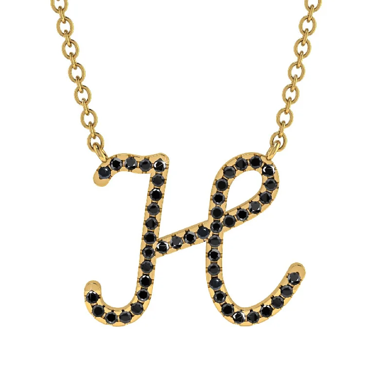 Black Diamond Gold Letter Necklace - H