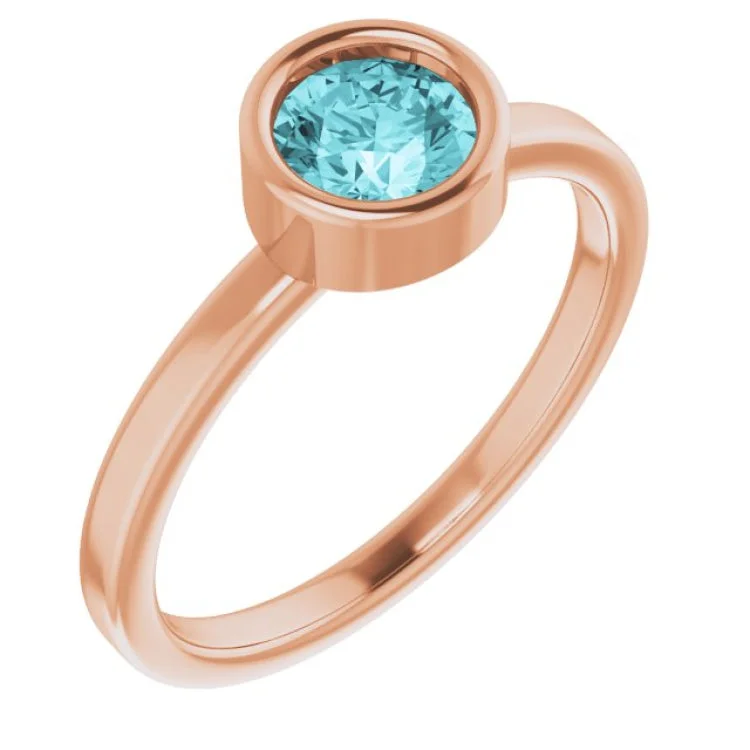 Elegant Rose Gold Rings For Stylish Fashion-14K Rose 5.5 mm Natural Blue Zircon Ring