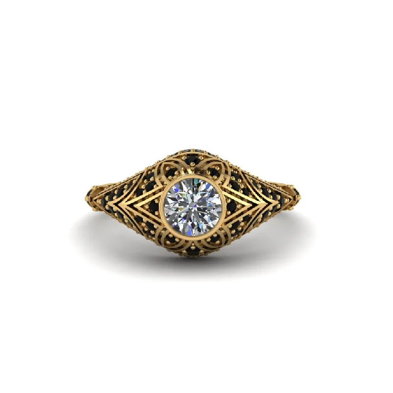 Unique Diamond Rings For Bold Statements-Diamond Bezel Vintage Filigree Engagement Ring - Kendall No. 31