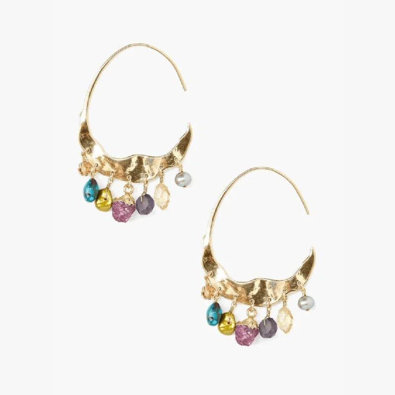 Luxury Pearl Earrings For Weddings-Crescent Multi Mix Gold Hoop Earrings