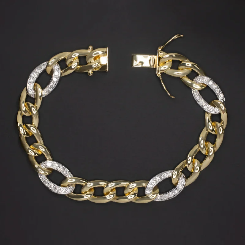 Stunning Black Gemstone Bracelets For Bold Glam-2.30ct DIAMOND 18k YELLOW GOLD BRACELET 45.4gm F-H VS CURB CHAIN CHUNKY ESTATE