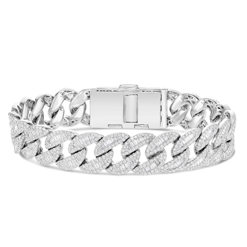 Elegant Diamond Bangle Bracelets For Bridal Style-10K White Gold 9.68ct Baguette Diamond 14.5mm Cuban Bracelet