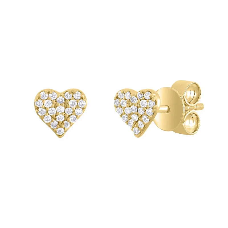 Simple Crystal Earrings For Subtle Elegance-14k Yellow Gold Pave Diamond Heart Post Earrings