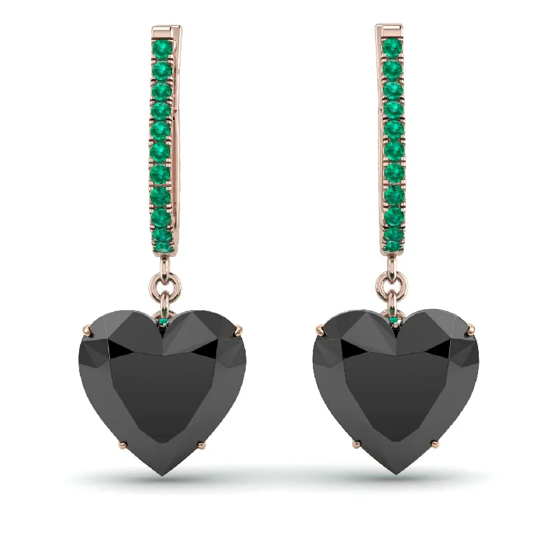 Luxury Drop Earrings For Evening Wear-Heart Black Diamond Earrings - Noelle No. 23