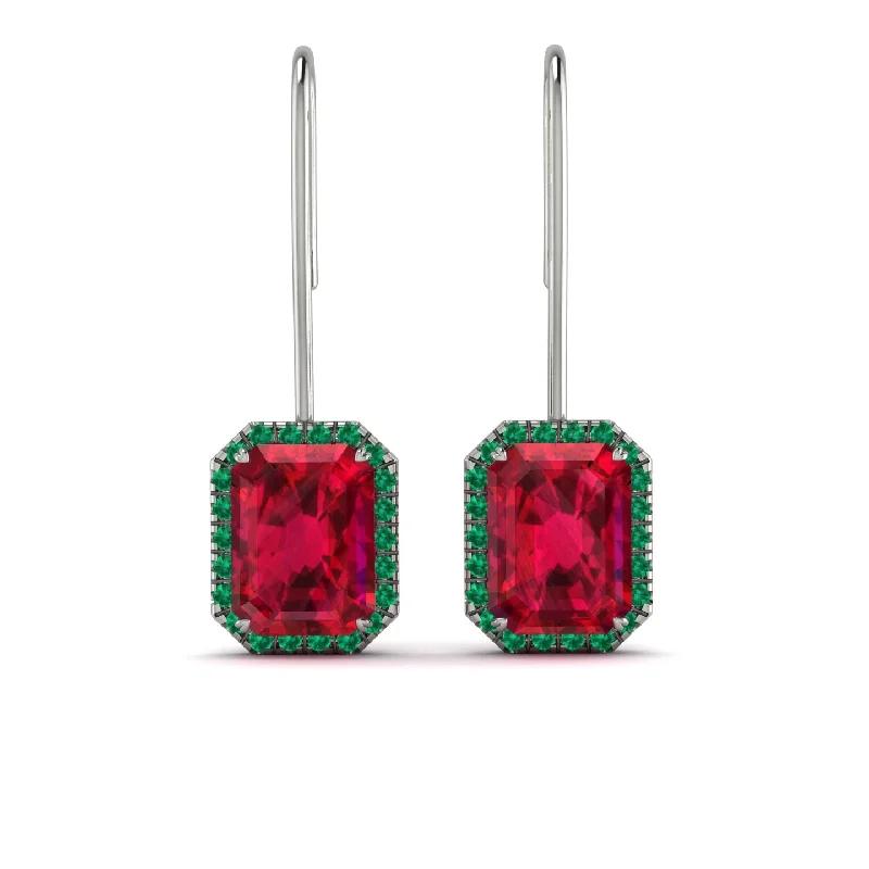 Crystal Stud Earrings For Sparkling Glam-Halo Emerald Cut Ruby Earrings - Izabella No. 27