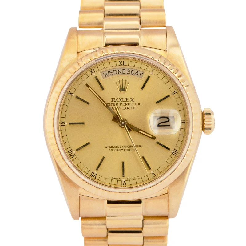 Stunning Women’s Smart Watches For Fashion-Forward Looks-MINT Rolex Day-Date President Champagne 36mm Fluted 18K Yellow Gold Watch 18038