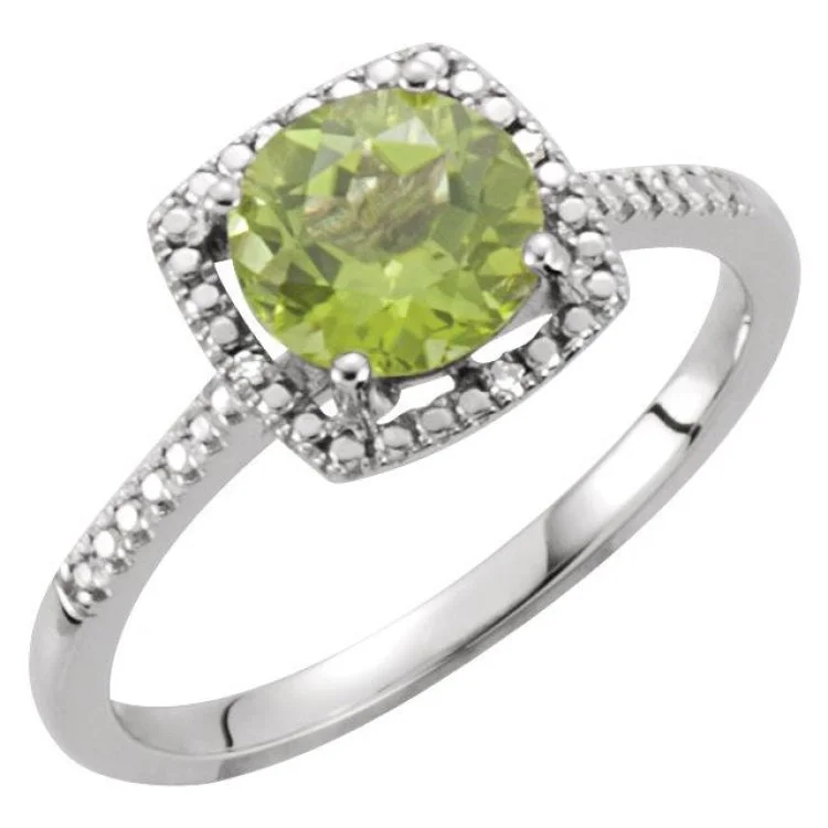 Customizable Birthstone Rings For Meaningful Jewelry-Sterling Silver Natural Peridot & .01 CTW Natural Diamond Ring