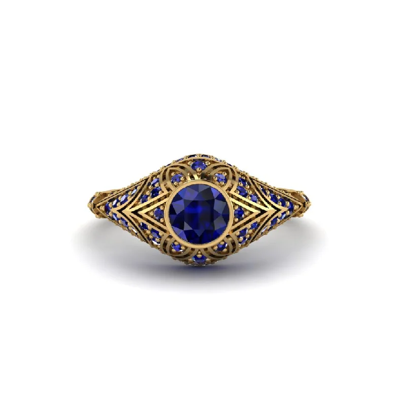 Custom Gold Engagement Rings For Personal Style-Sapphire Bezel Vintage Filigree Engagement Ring - Kendall No. 73