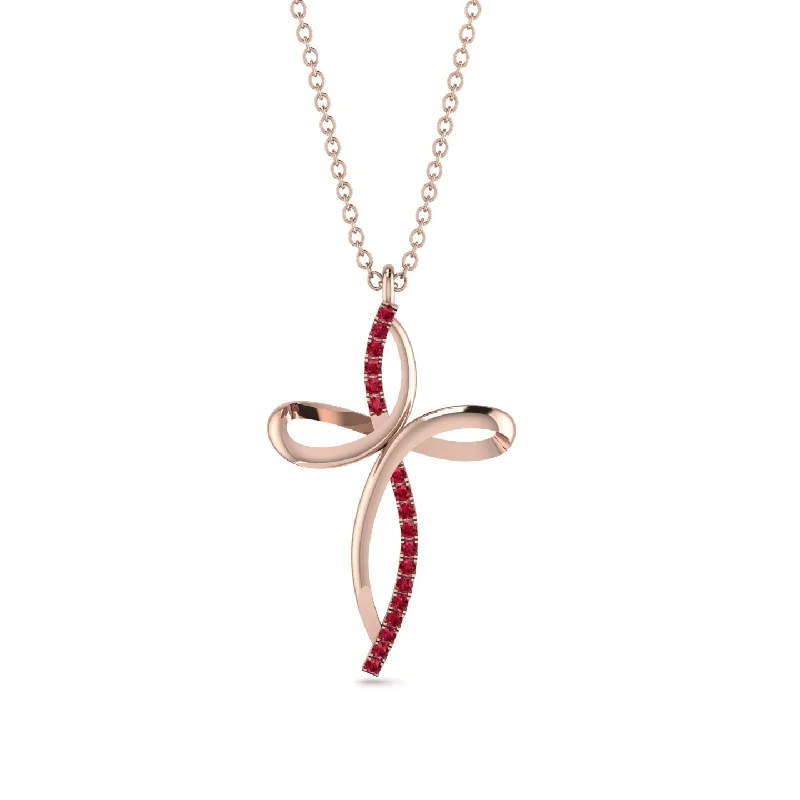 Unique Ruby Swirling Cross Necklace - Arthur No. 11