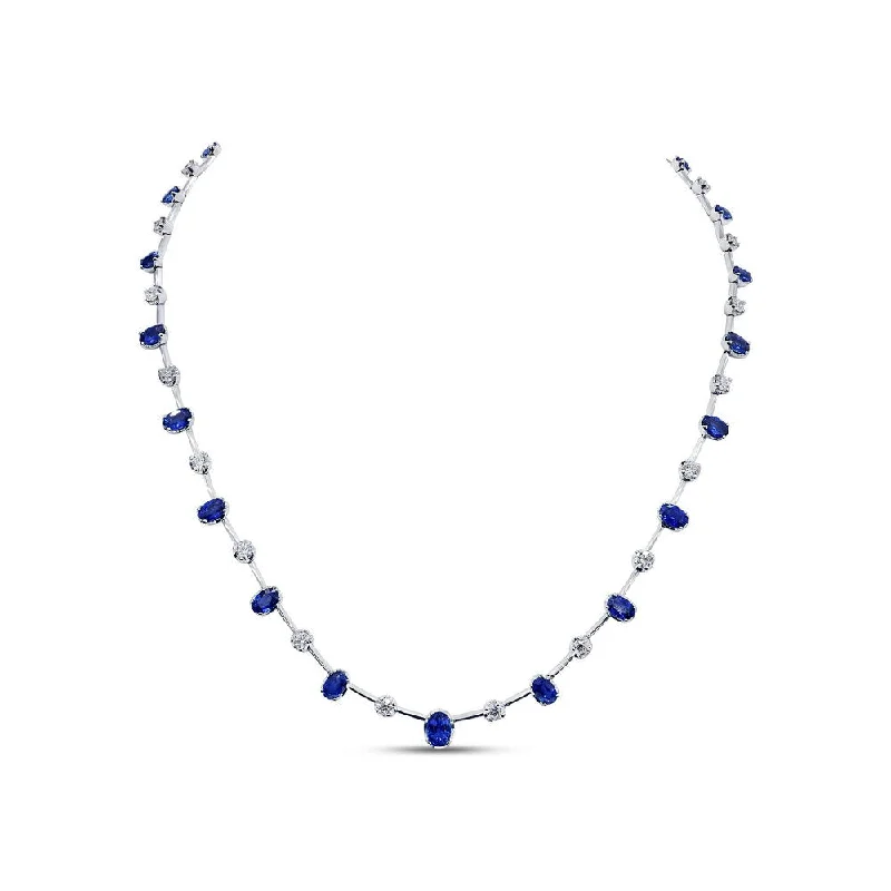 Uneek Precious Collection Oval Shaped Blue Sapphire Opera Necklace