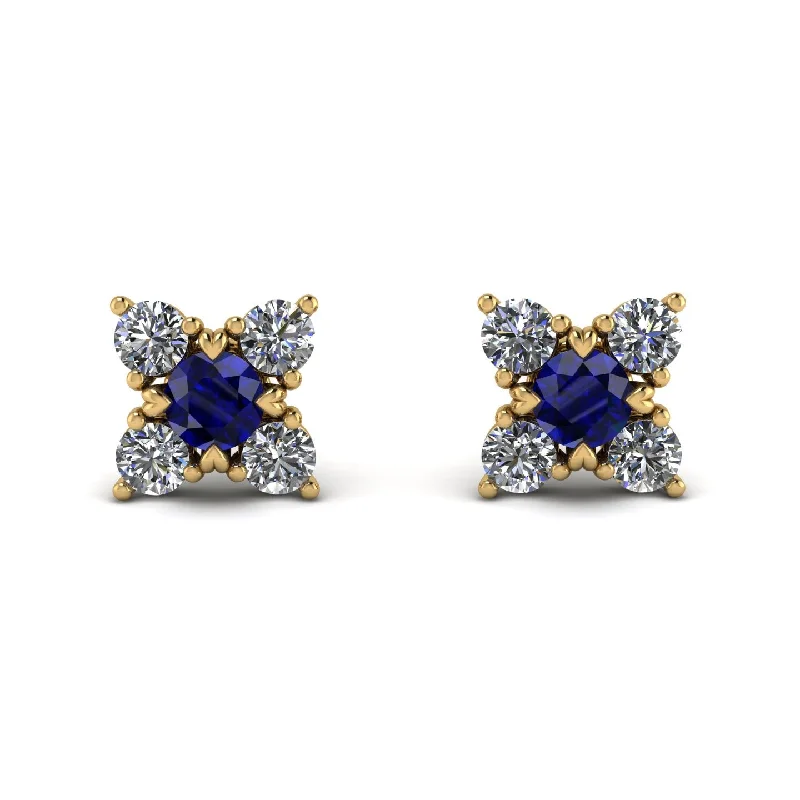 Designer Earrings For Exclusive Fashion-Geometrical 5 Sapphires Stud Earrings - Noa No. 13