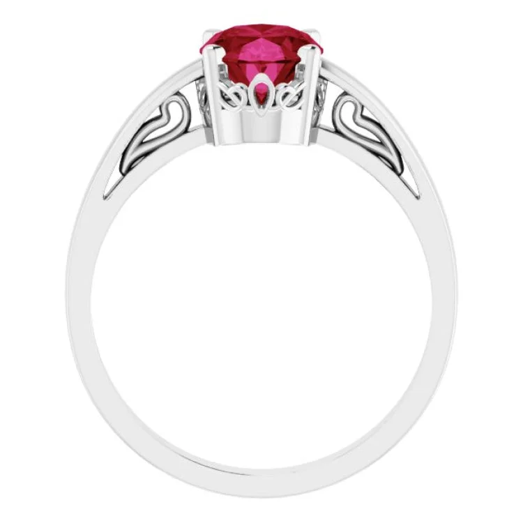 Gorgeous Engagement Rings For Stylish Brides-14K White Lab-Grown Ruby Ring