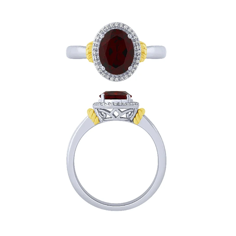 Timeless Diamond Engagement Rings For Brides-14K Garnet And Diamond Halo Ring