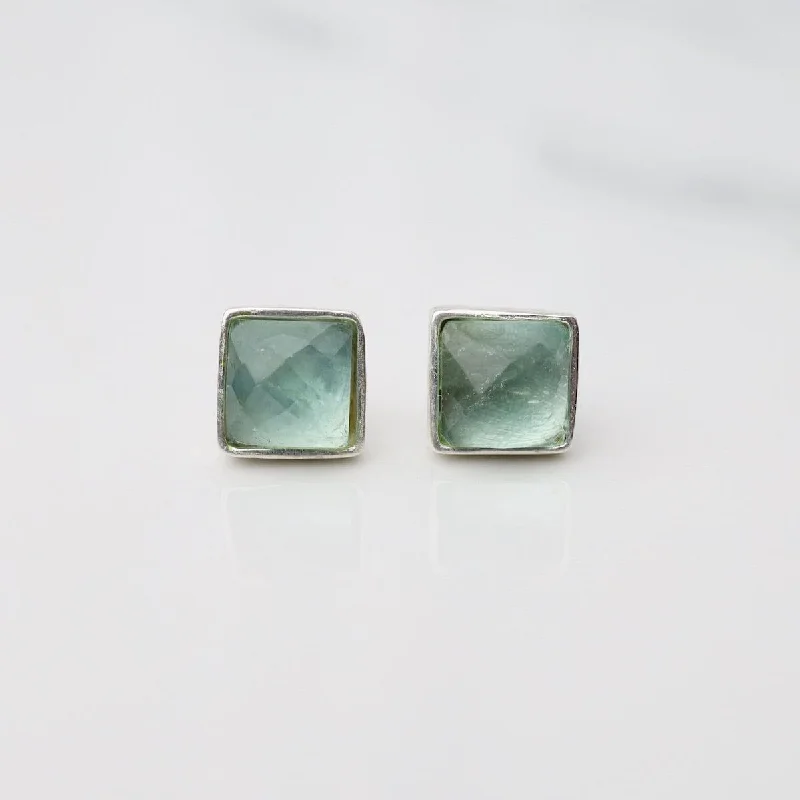 Simple Gold Earrings For Subtle Glam-Madeline Stud Earrings - Silver Square - Apatite