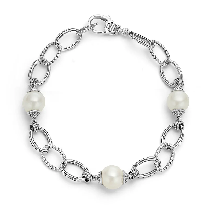 Custom Bracelet Sets For Personalized Style-Pearl Luna Smooth and Oval Link Bracelet in Sterling Silver Size 7