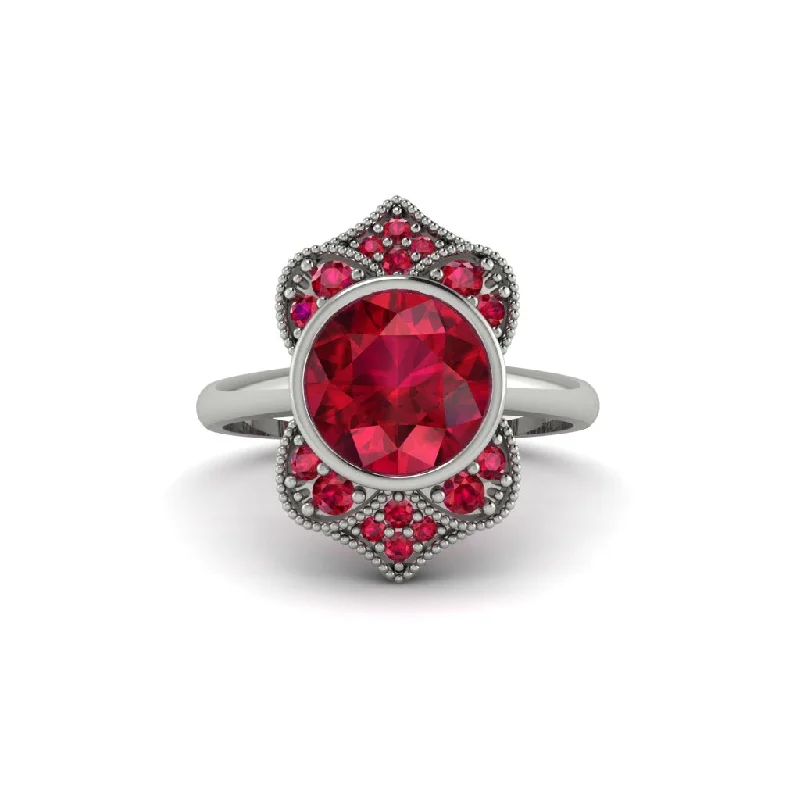 Affordable Gemstone Engagement Rings For Budget Brides-Ruby Bezel Vintage-Inspired Engagement Ring - Olive No. 57