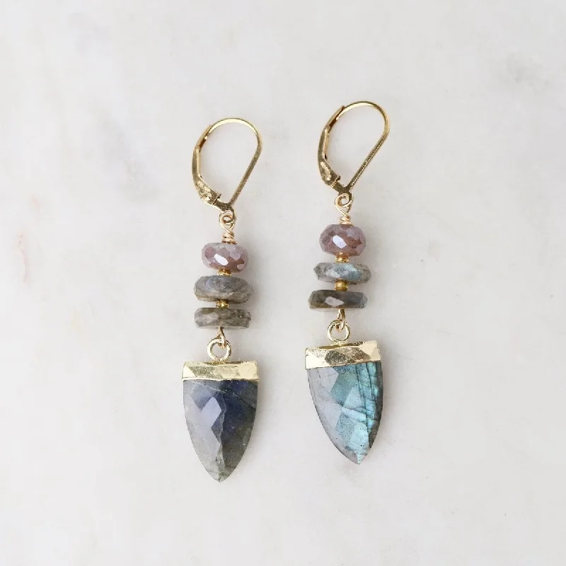 Stunning Earrings For Evening Events-Labradorite Shield Earrings