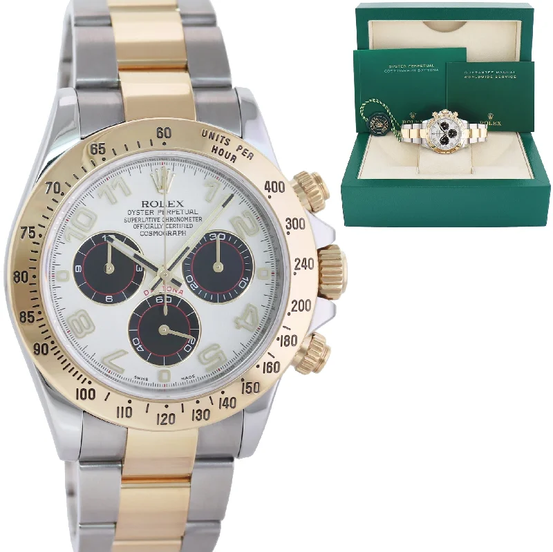 Custom Women’s Watches For Personalized Glam-MINT Rolex Daytona 116523 White  Panda Arabic Steel Yellow Gold Two Tone Watch