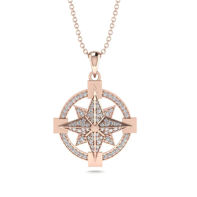 Diamond-Encrusted Compass Charm Necklace - Celeste No. 2