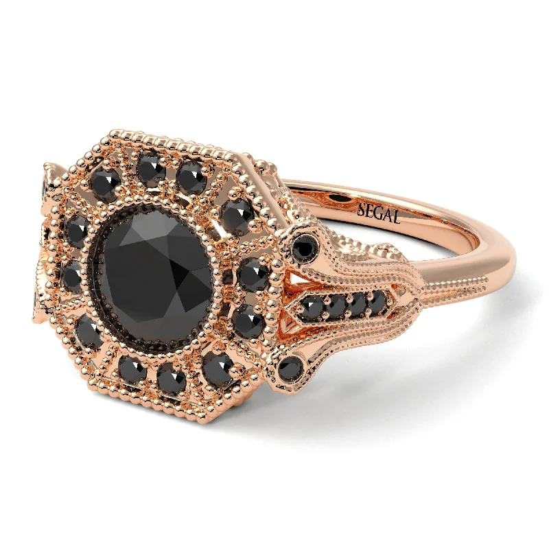 Stunning Gemstone Engagement Rings For Special Moments-Black Diamond 14K Gold Art Deco Engagement Ring - Erin No. 38