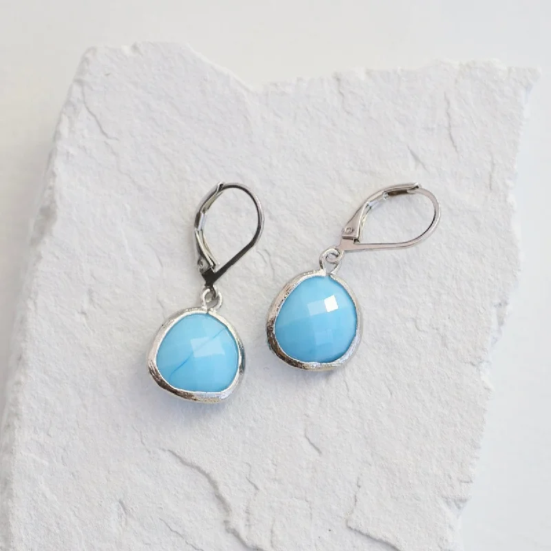 Elegant Earrings For Wedding Day Glam-Sterling Silver Leverback Sky Blue Gemstone Earrings