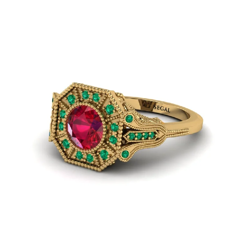 Unique Gemstone Rings For Colorful Fashion-Ruby 14K Gold Art Deco Engagement Ring - Erin No. 25