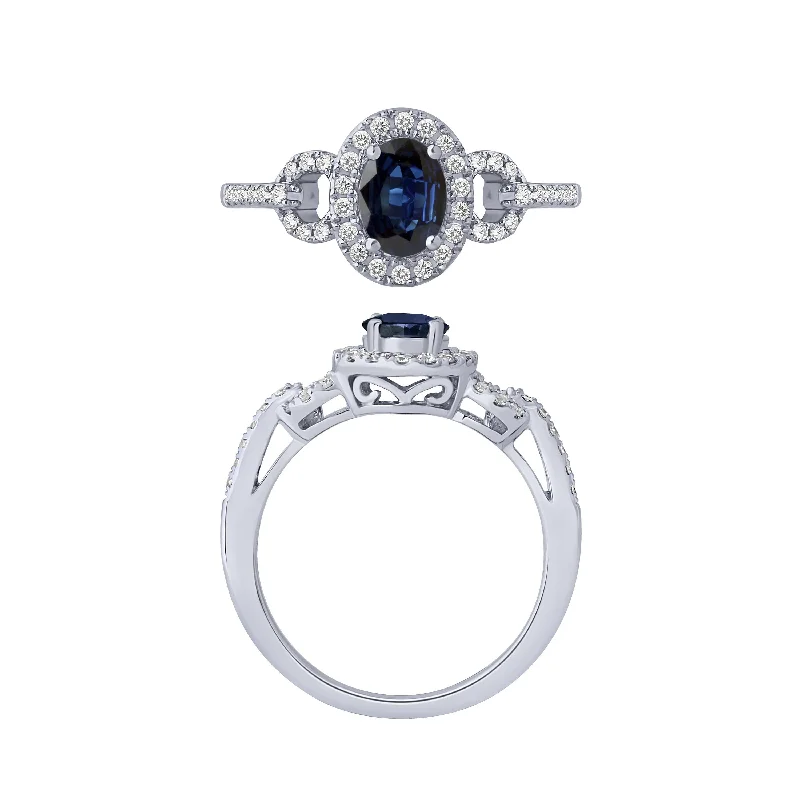 Gorgeous Diamond Rings For Engagement Glam-14K White Gold Sapphire And Diamond Ring