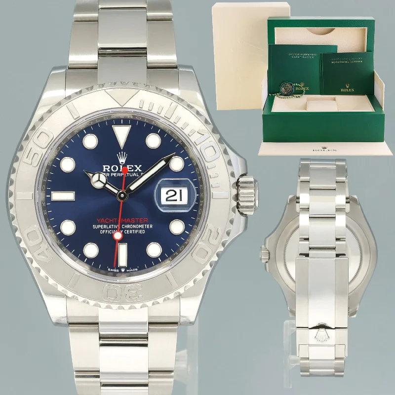 Elegant Platinum Watches For Luxury Fashion-MINT 2022 Rolex Yacht-Master 126622 Steel 40mm Platinum Blue Dial Watch Box