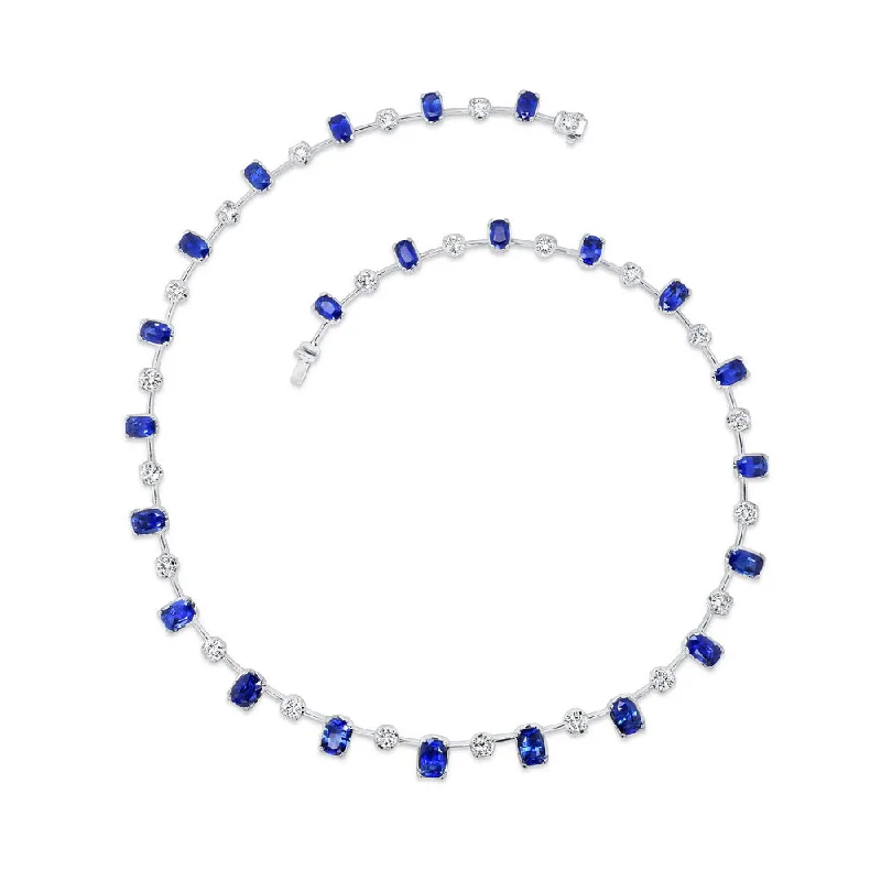 Uneek Precious Collection Cushion Cut Blue Sapphire Opera Necklace