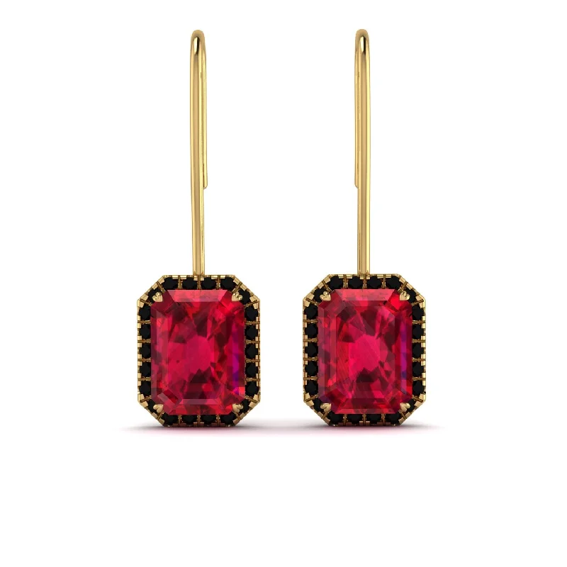 Personalized Earrings For Special Occasions-Halo Emerald Cut Ruby Earrings - Izabella No. 40