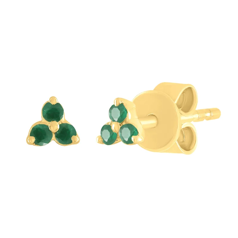 Luxury Earrings For High-End Fashion-14K Yellow Gold Mini Trio Emerald Post Earrings