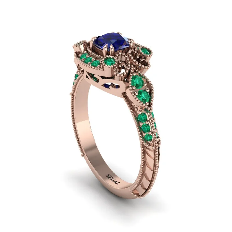 Elegant Diamond Rings For Wedding Day Glam-Sapphire Vintage Filigree Cushion Cut Engagement Ring - Elaina No. 29