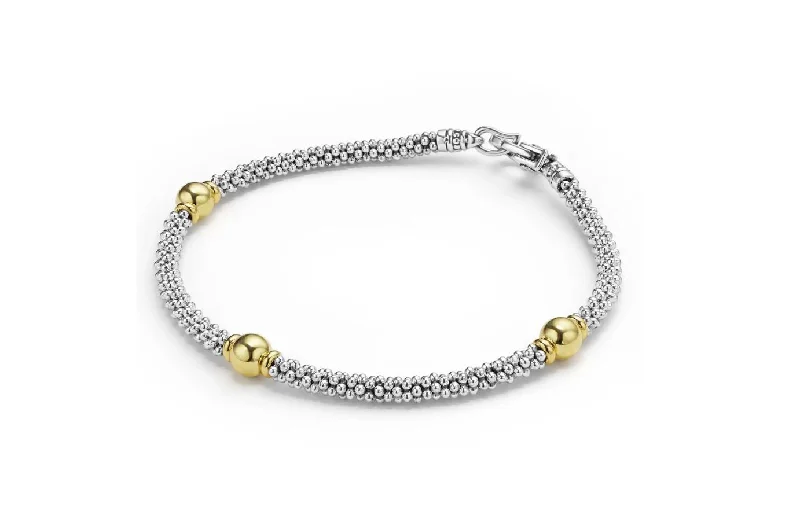 Unique Engraved Bracelets For Personalized Jewelry-Signature Caviar 3 Circle Rope Bracelet Sterling Silver and 18k Yellow Gold, Size 7