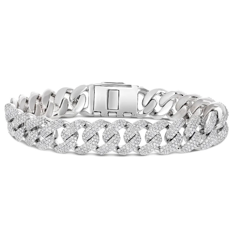 Affordable Friendship Bracelets For Casual Wear-10K White Gold 22ct Prong set Diamond 8mm Cuban Bracelet