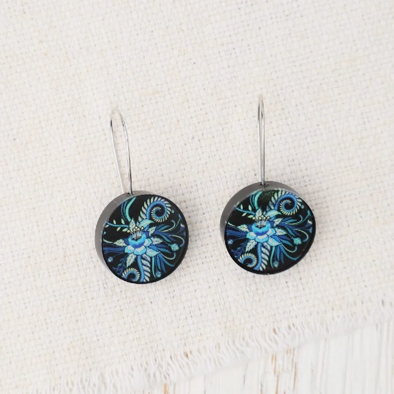 Unique Silver Earrings For Creative Style-Blue Kimono Round Earrings