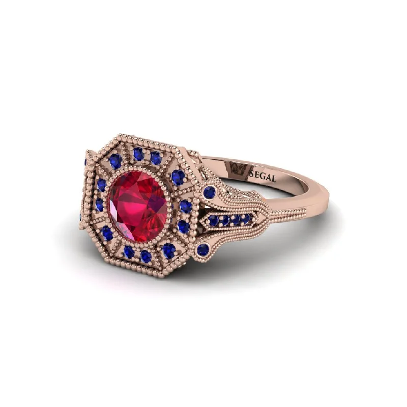 Unique Engagement Rings For Creative Brides-Ruby 14K Gold Art Deco Engagement Ring - Erin No. 71