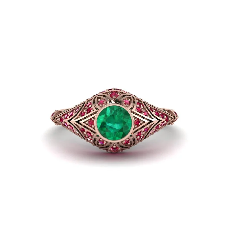 Beautiful Engagement Rings For Romantic Proposals-Emerald Bezel Vintage Filigree Engagement Ring - Kendall No. 50