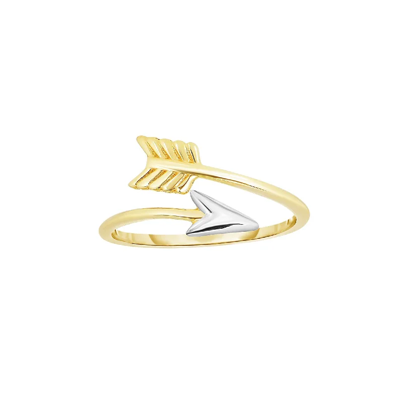 Custom Wedding Bands For Personalized Vows-14kt Yellow+White Gold 1.2mm Shiny Bypass Type Arrow Ring with White Tip