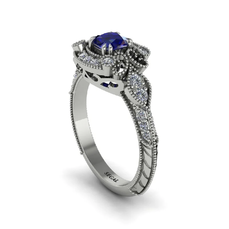 Luxury Gemstone Wedding Rings For Special Occasions-Sapphire Vintage Filigree Cushion Cut Engagement Ring - Elaina No. 15