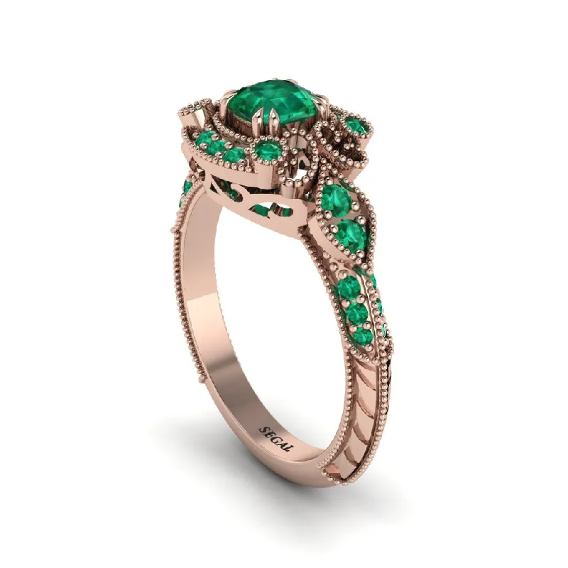 Gorgeous Platinum Engagement Rings For Luxury Brides-Emerald Vintage Filigree Cushion Cut Engagement Ring - Elaina No. 20