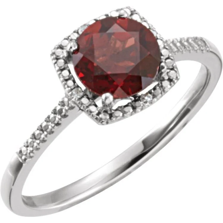 Gorgeous Diamond Wedding Bands For Elegant Brides-Sterling Silver Natural Mozambique Garnet & .01 CTW Natural Diamond Ring