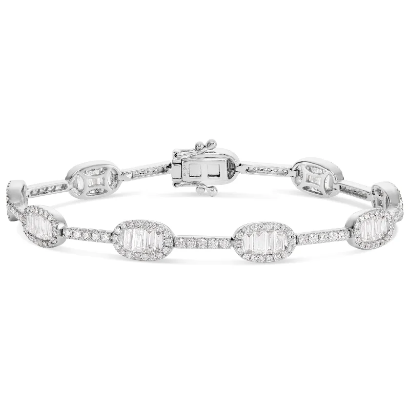 Stunning Beaded Cuff Bracelets For Bold Style-18K White Gold 3.6ct Baguette Diamond Bracelet