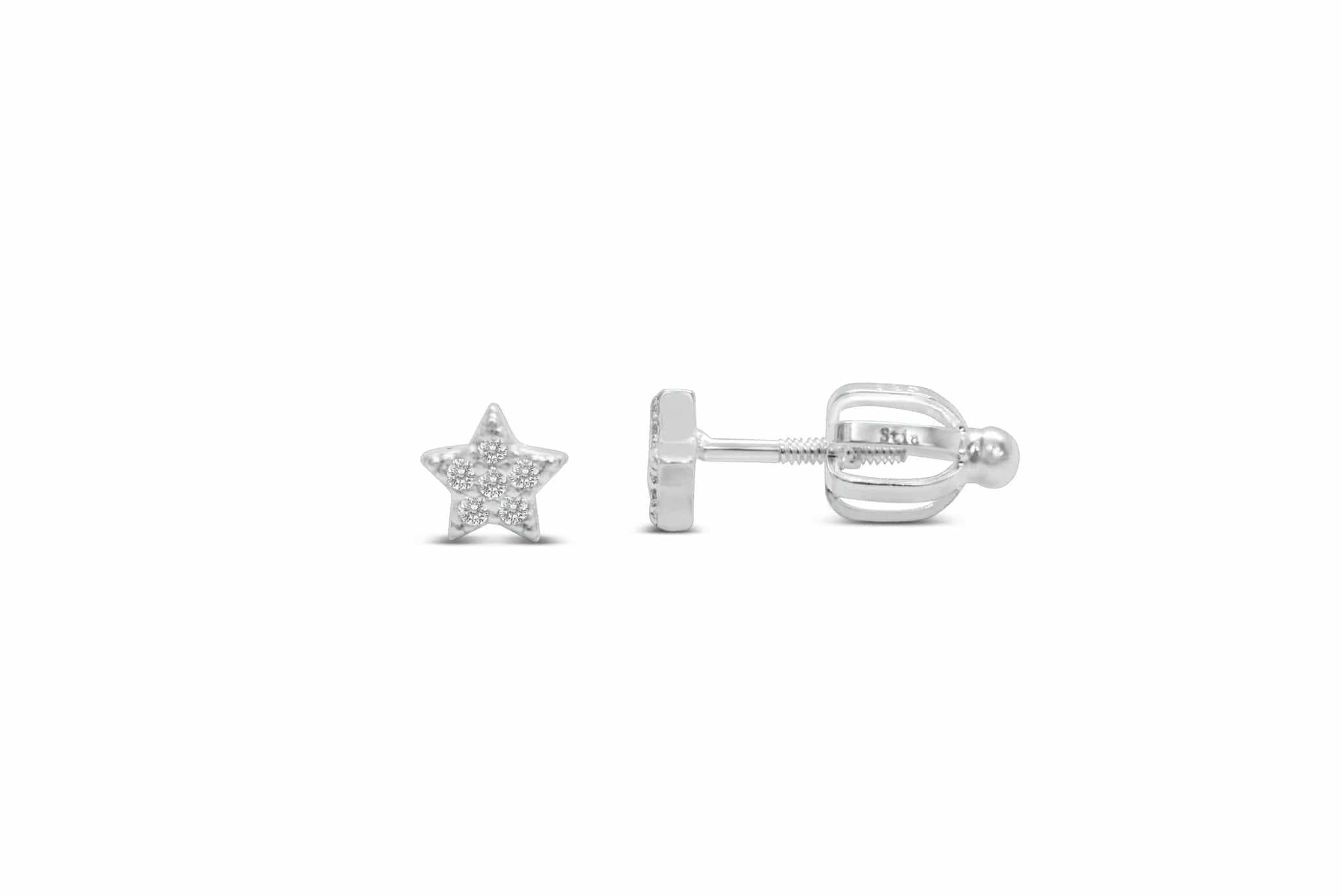 Stylish Earrings For Day Wear-Silver Pave Star Stud Earrings