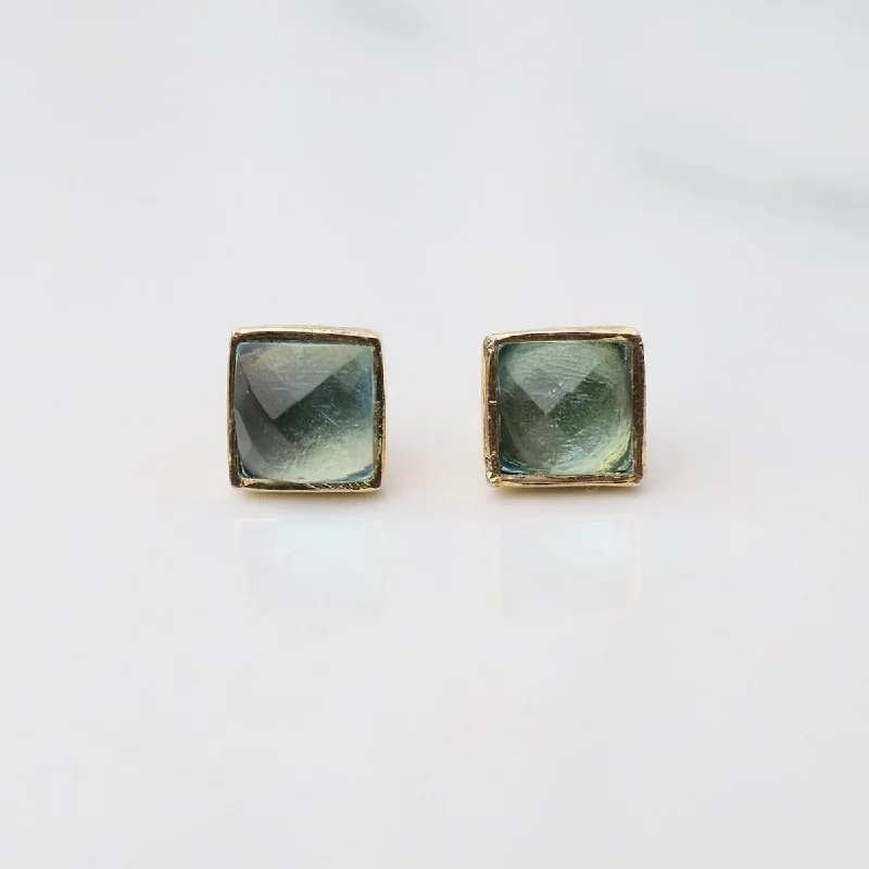 Affordable Gemstone Earrings For Everyday Glam-Madeline Stud Earrings - Vermeil Square - Apatite