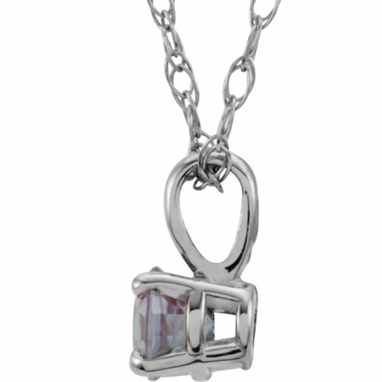 14K White 3 mm Imitation Alexandrite Youth Solitaire 14" Necklace