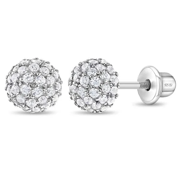 Designer Earrings For Luxury Appeal-Clear Ball of Gems Children's Earrings - Screw Back