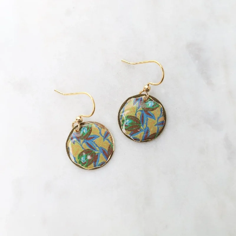 Handmade Gold Earrings For Unique Gifts-Brown & Yellow Round Flower Earrings