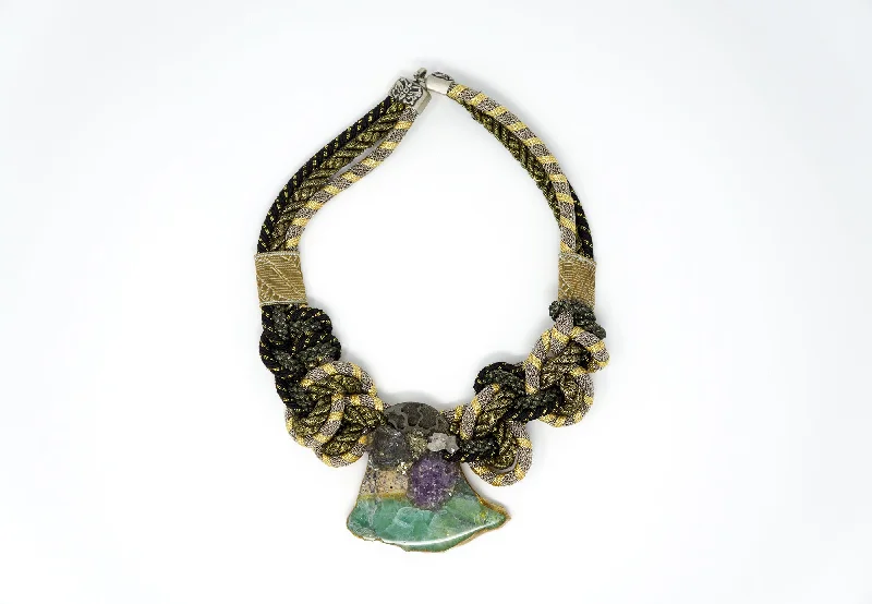 Fluorite, Amethyst, and Ammonite Choker Necklace, Alex & Lee circa 1980s